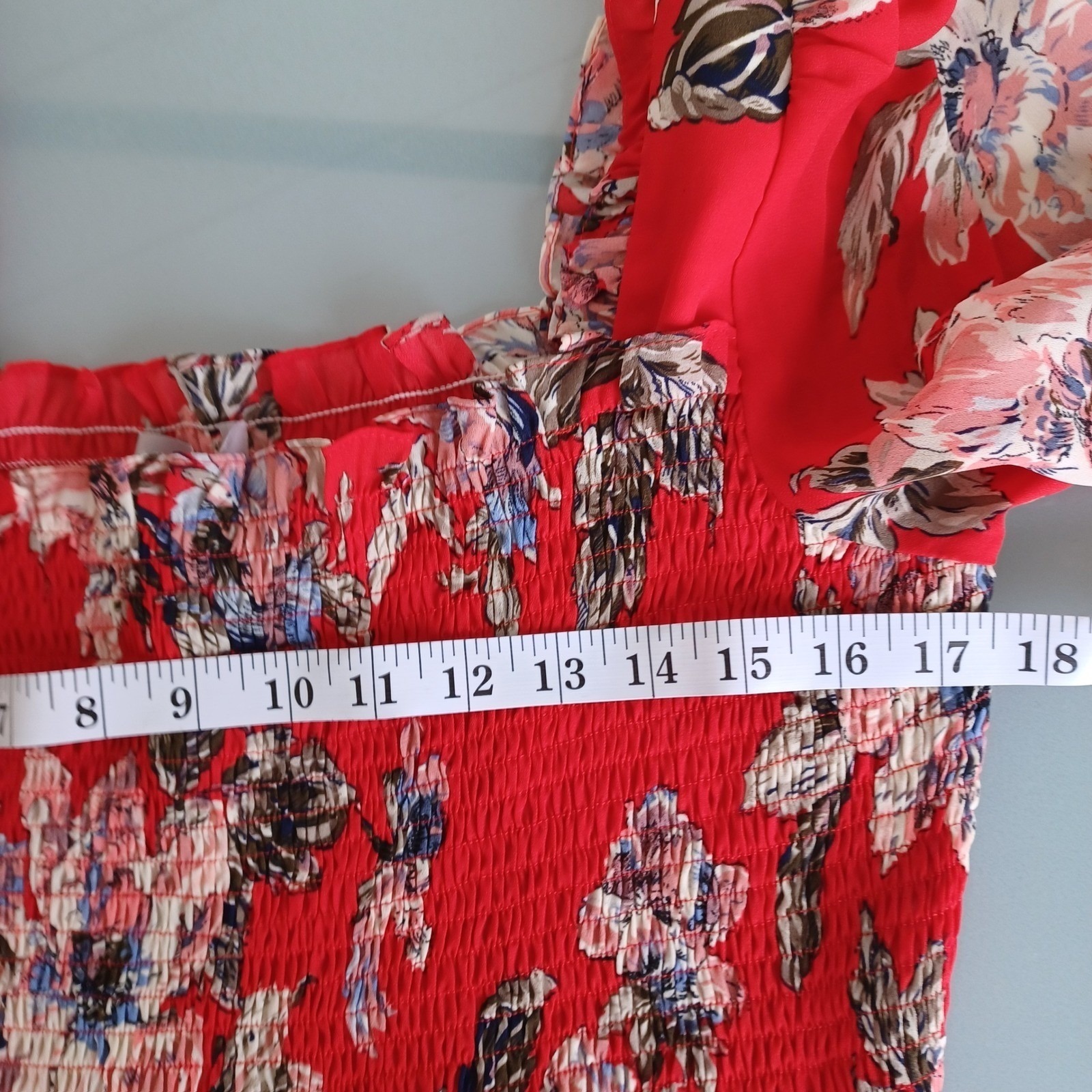 Chelsea28 Red Floral Smocked Bodice Midi Dress Long Sleeve Xxl Nwt Nordstrom — image 6 of 8